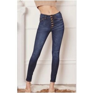 KanCan Womens High Rise Button Fly Skinny Jeans Dark Wash Blue KC7113SD  5 26
